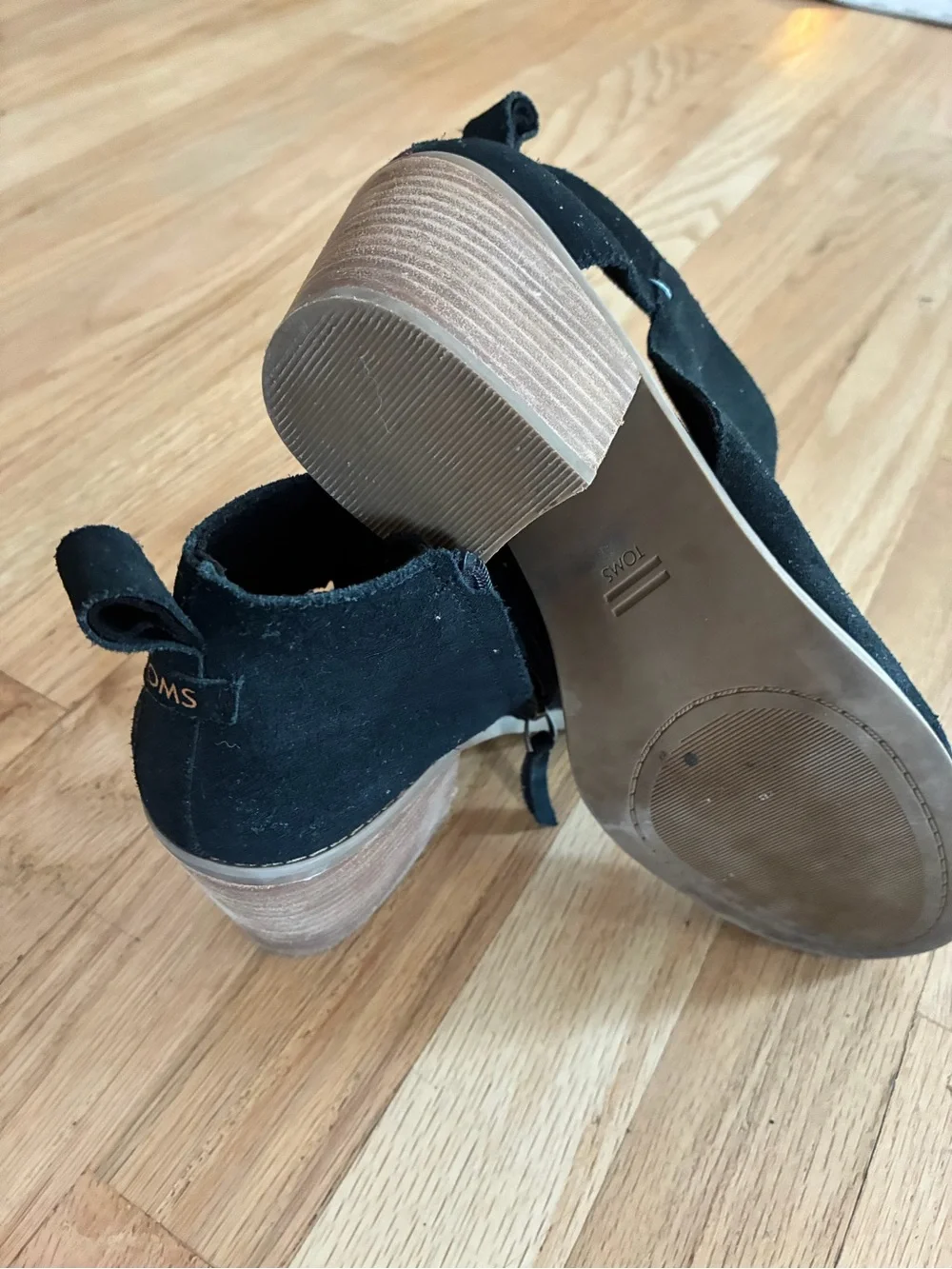 TOMS Black Suede Stacked Heel Ankle Booties